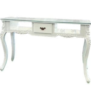 Mesa de manicura vintage doble con tope de cristal y cajonera
