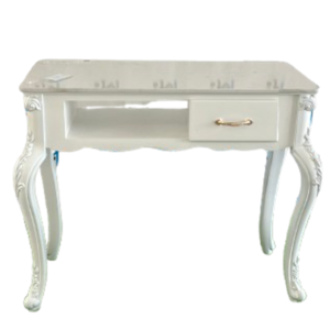 Mesa de manicura vintage individual con superficie de piedra tipo mármol y cajonera