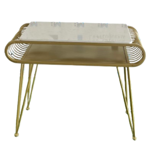 Mesa de manicura individual de metal dorado con tope de piedra tipo mármol