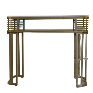 Mesa de manicura individual de metal dorado con superficie de céramica tipo mármol