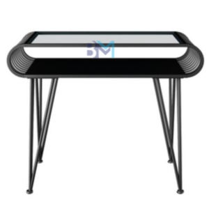 Mesa de manicura individual de metal negro con tope de cristal