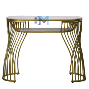 Mesa de manicura individual de metal dorado con tope de piedra tipo mármol