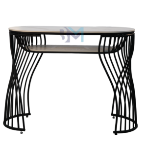 Mesa de manicura individual de metal negro con tope de piedra tipo mármol
