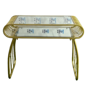 Mesa de manicura individual de metal dorado con tope de cristal