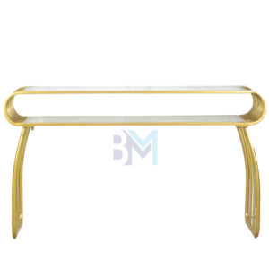 Mesa de manicura doble de metal dorado con tope de cristal