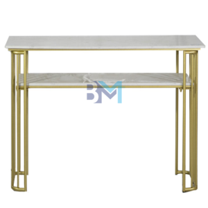 Mesa de manicura doble de metal dorado con tope de piedra