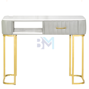 Mesa de manicura individual en polipiel gris con tope de piedra tipo mármol
