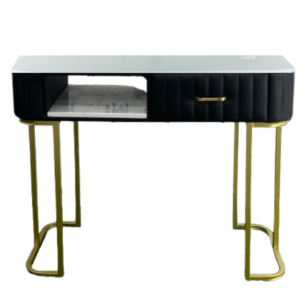 Mesa de manicura individual en polipiel negro con tope de piedra tipo mármol