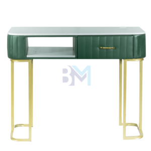 Mesa de manicura individual en polipiel verde con tope de piedra tipo mármol