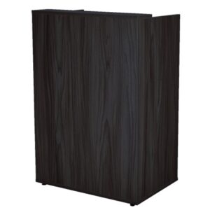 Mostrador de recepción negro, con estilo clásico.