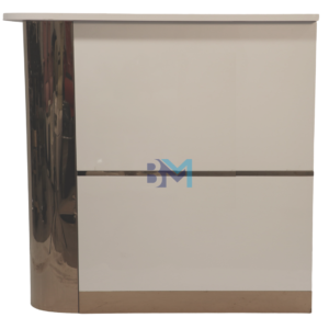 Mostrador de recepción blanco con lateral derecho dorado