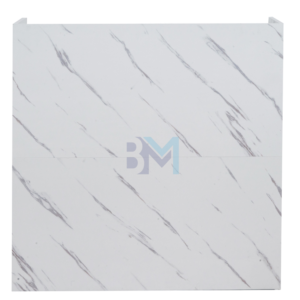 Mostrador de recepción blanco tipo mármol gris