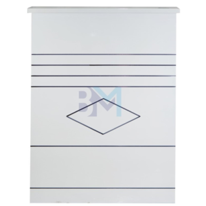 Mostrador de recepción blanco y plateado