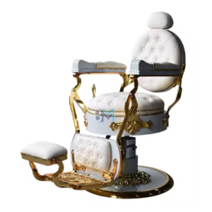 Sillón de barbería vintage blanco y dorado