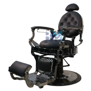 Sillón de barbería vintage negro y plata