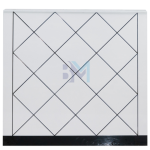 Mostrador de recepción blanco y negro rombos