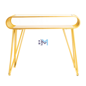 Mesa de manicura individual de metal dorado con tope de cristal