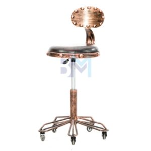 Taburete con respaldo estilo vintage en polipiel color marrón