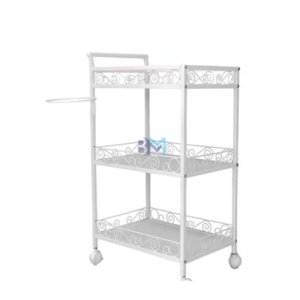 Carrito auxiliar blanco de madera y metal con tres estantes