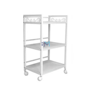 Carrito auxiliar blanco de madera y metal con tres estantes