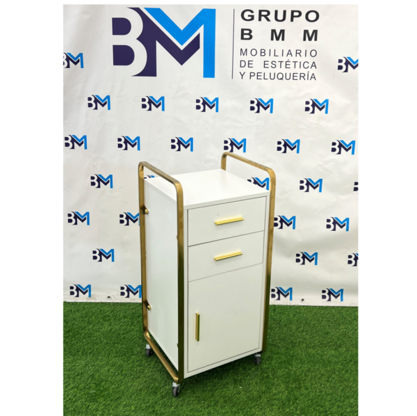 Carrito auxiliar blanco o negro con dorado de madera con cajoneras - Imagen 5