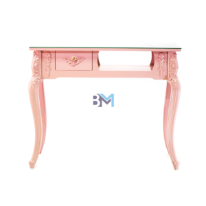 Mesa de manicura rosada individual vintage con cajonera