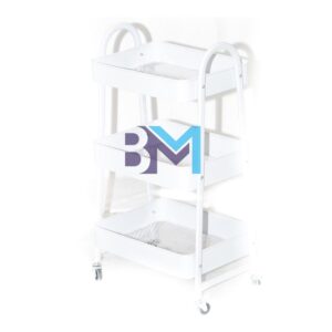 Carrito auxiliar blanco de metal con tres estantes