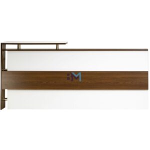 Mostrador de recepción blanco con madera y luz led