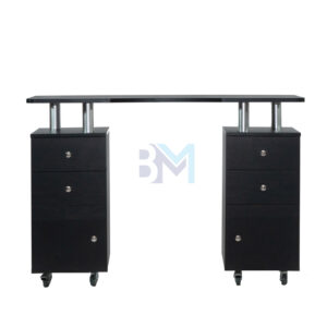 Mesa de manicura negra de madera con cajoneras