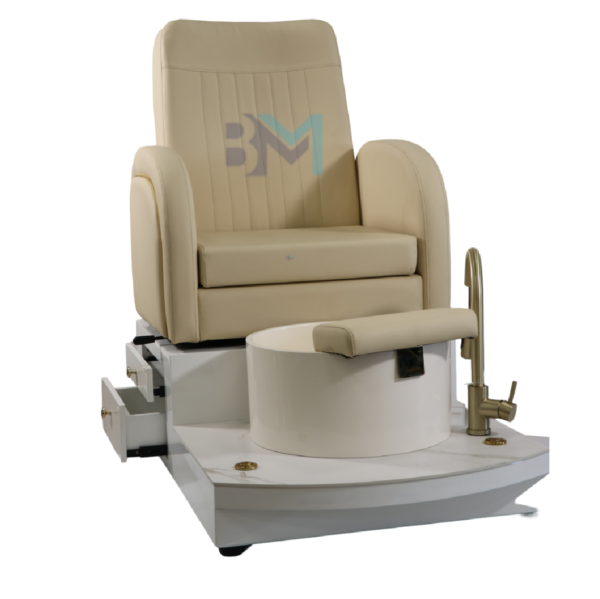 Silla de pedicura beige con pediluvio y suelo de cerámico - Imagen 2