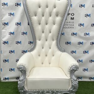 Sillón pedicura estilo princesa blanco con plateado