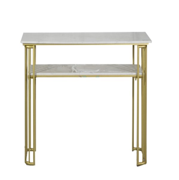 Mesa de manicura individual de metal dorado con tope de porcelana tipo mármol