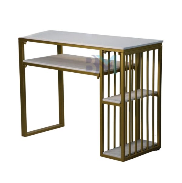Mesa de manicura individual de metal dorado con superficie de piedra tipo mármol - Imagen 4