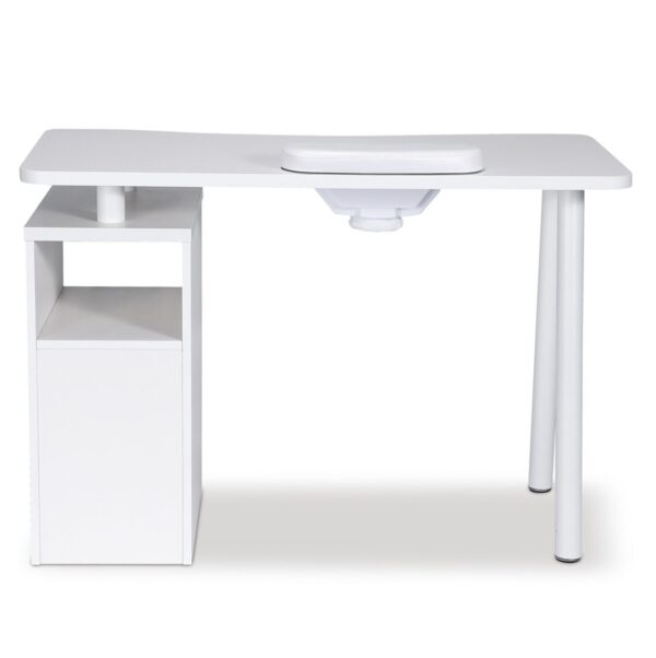 Mesa de manicura individual blanca con superficie de madera y aspirador - Imagen 4