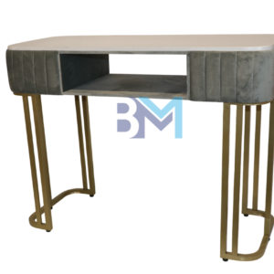 Mesa de manicura individual en terciopelo gris con tope de piedra tipo mármol