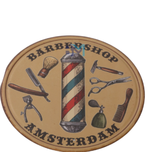 Letrero de metal circular vintage para decoracion de barberia