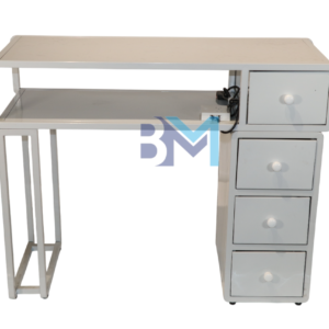 Mesa de manicura individual de metal blanca con superficie de piedra tipo mármol
