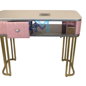 Mesa de manicura individual en polipiel rosa con aspirador