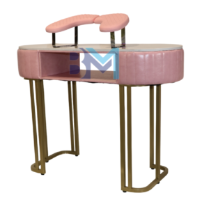 Mesa de manicura individual en polipiel rosa con tope de piedra tipo mármol