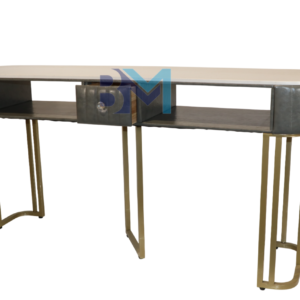 Mesa de manicura doble en polipiel gris con tope de piedra tipo mármol