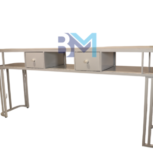 Mesa de manicura doble de metal blanca con superficie tipo mármol