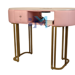 Mesa de manicura individual en polipiel rosa con tope de piedra tipo mármol