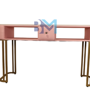 Mesa de manicura doble en polipiel rosa con tope de piedra tipo mármol