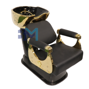 Lavacabezas negro y dorado con apoyabrazos acolchados