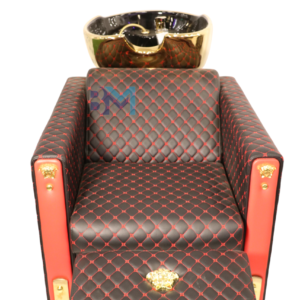 Lavacabeza clásico negro con detalles en rojo y dorado