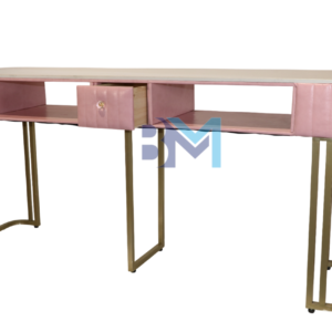 Mesa de manicura doble en polipiel rosa con tope de piedra tipo mármol