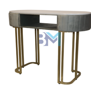 Mesa de manicura individual en terciopelo gris con tope de piedra tipo mármol