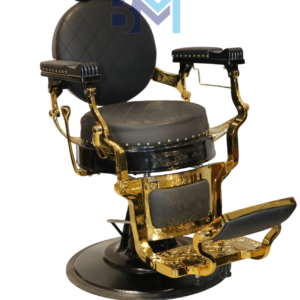 Sillón de barbería vintage negro y dorado con rombos