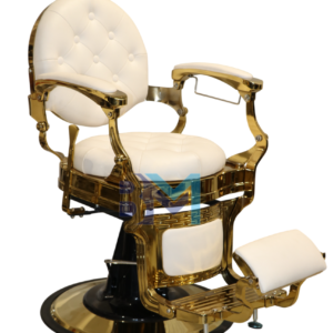 Sillón de barbería vintage blanco y dorado calado