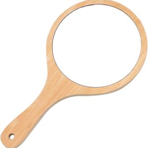 Espejo de mano circular de madera